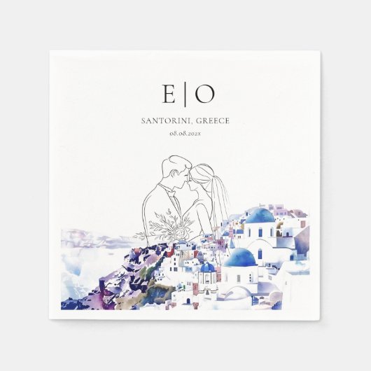 Santorini Griekenland Trouwbestemming Zomer Servet (Voorkant)