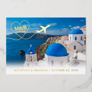 Santorini Griekenland Trouwkaart Save the Date Pos Folie Uitnodiging