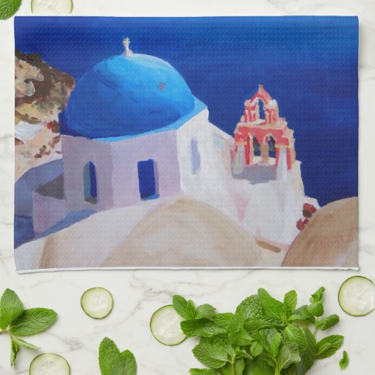 Santorini, Griekenland - Uitzicht uit Oia Theedoek (Gevouwen)