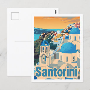 Santorini Griekenland Vintage Beroemde Reisplaats Briefkaart