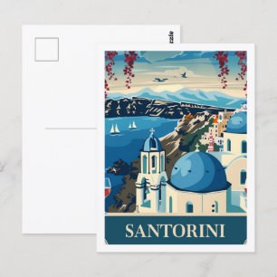 Santorini Griekenland Vintage Beroemde Reisplaats Briefkaart