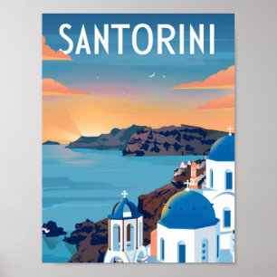 Santorini Griekenland Vintage Beroemde Reisplaats Poster