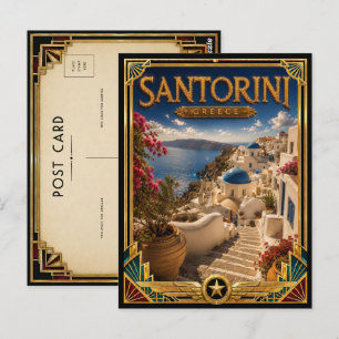 Santorini Griekenland Vintage Kustlijn Art Deco Briefkaart