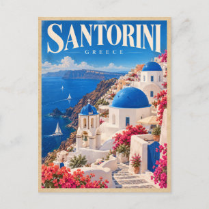 Santorini Griekenland Vintage Reis Blauwe Koepels Briefkaart