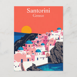 Santorini, Griekenland Vintage Reis Blauwe Koepels Briefkaart
