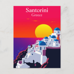 Santorini, Griekenland Vintage Reis Oceaan Zonsond Briefkaart