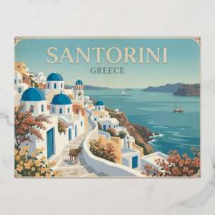 Santorini Griekenland Vintage Reisansichtkaart Folie Feestdagen Briefkaart