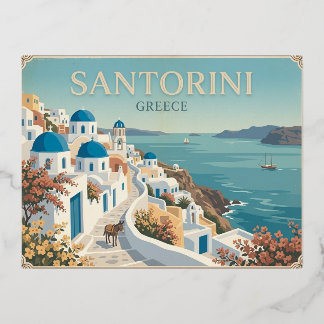 Santorini Griekenland Vintage Reisansichtkaart Folie Feestdagen Briefkaart