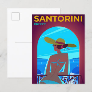 Santorini Griekenland Vintage reisillustratie Briefkaart