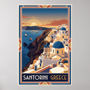 Santorini Griekenland Vintage Reisillustratie Poster