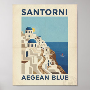 Santorini Griekenland Vintage Reisposter - Aegean  Poster