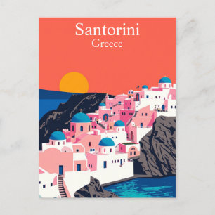 Santorini, Griekenland Vintage Travel Blue Domes Briefkaart