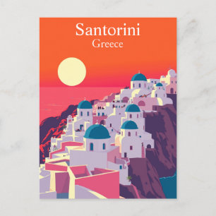 Santorini, Griekenland Vintage Travel Blue Domes Briefkaart