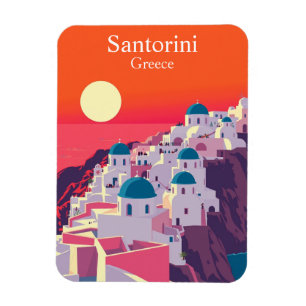 Santorini, Griekenland Vintage Travel Blue Domes Magneet