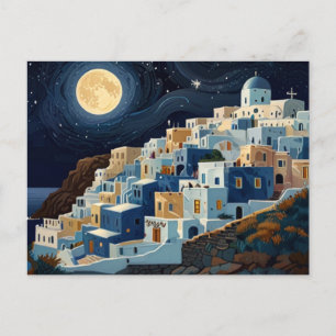 Santorini, Griekenland Volle Maan Nacht Grieks Dor Feestdagenkaart