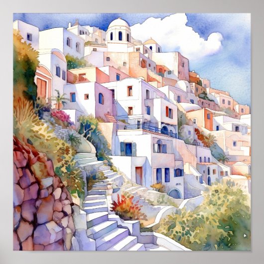 Santorini Griekenland Wall Art Square Poster (Voorkant)