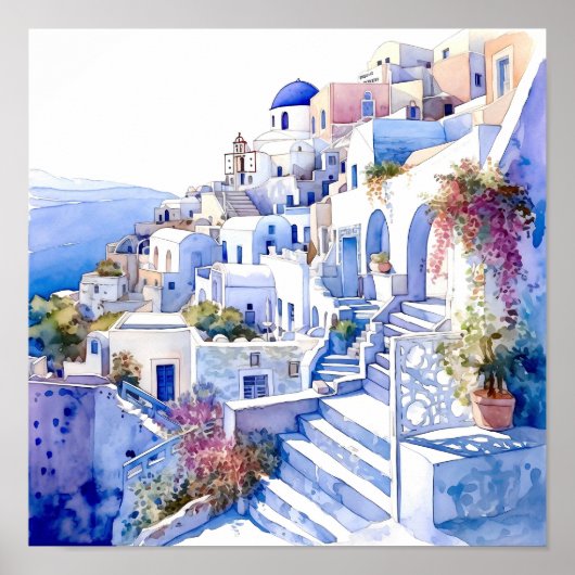 Santorini Griekenland Wall Art Square Poster (Voorkant)