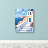 Santorini Griekenland Watercolor Reis Canvas Afdruk (Insitu (Houten vloer))