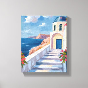 Santorini Griekenland Watercolor Reis Canvas Afdruk