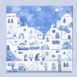 Santorini Griekenland Waterverf Art Blauw en Wit Magneet<br><div class="desc">Een Waterverf tuinschilderij van het prachtige Griekse eiland Santorini. Originele kunst van Nic Squirrell.</div>