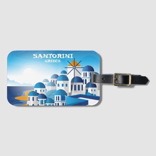 Santorini Griekenland  Waterverf Bagagelabel (Voorkant (horizontaal))