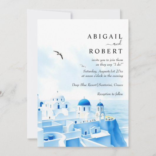 Santorini Griekenland waterverf bestemming bruilof Kaart (Voorkant)