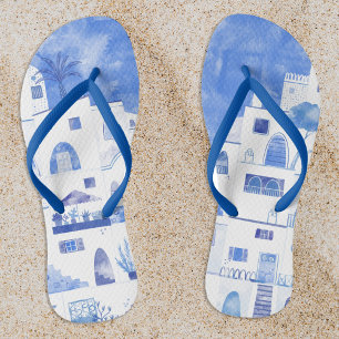 Santorini Griekenland Waterverf Blue White Teenslippers