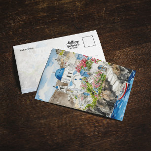Santorini Griekenland Waterverf Briefkaart