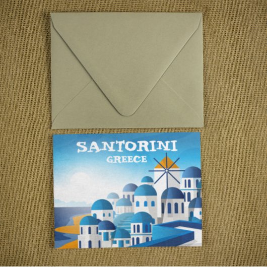 Santorini Griekenland  Waterverf Briefkaart