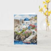 Santorini Griekenland Waterverf briefpapier Kaart (Gele Bloem)