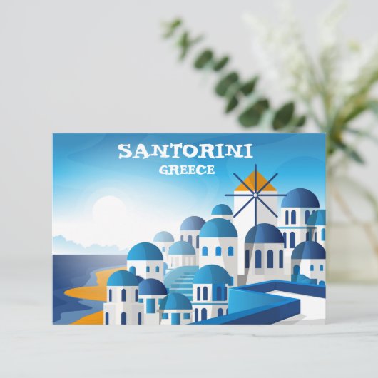 Santorini Griekenland  Waterverf Kaart (Staand voorkant)