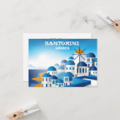 Santorini Griekenland  Waterverf Kaart (Voorkant / Achterkant in situ)