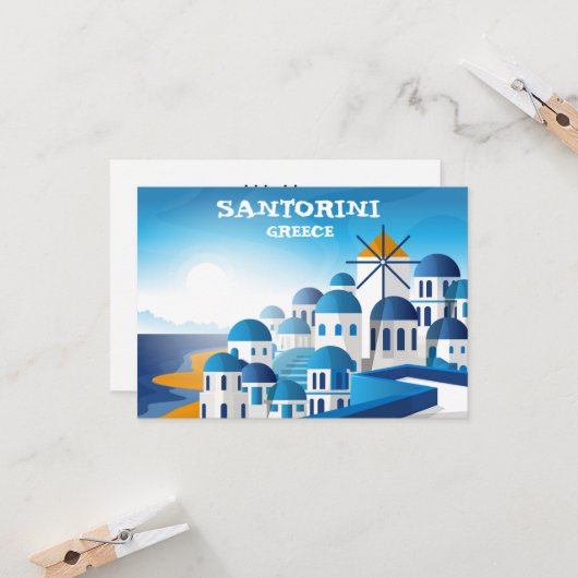 Santorini Griekenland  Waterverf Kaart (Voorkant / Achterkant in situ)
