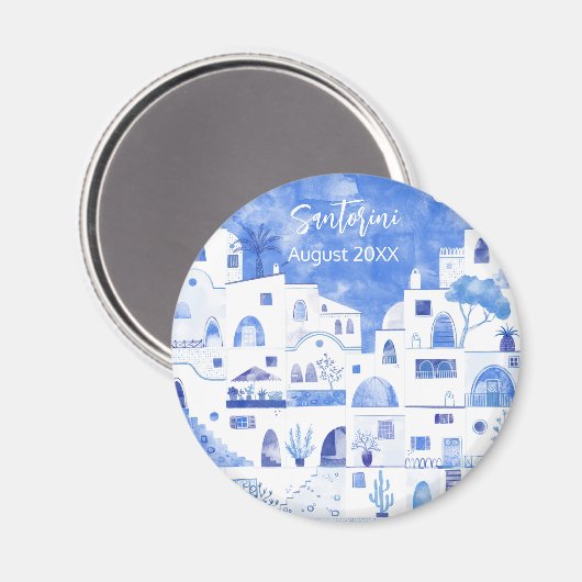 Santorini Griekenland Waterverf Keepsake Magneet (Voorkant / Achterkant)