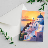 Santorini, Griekenland | Waterverf kustlijn zonson Briefkaart