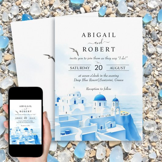 Santorini Griekenland waterverf landschap bruiloft Kaart