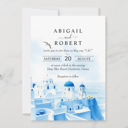 Santorini Griekenland waterverf landschap bruiloft Kaart (Voorkant)