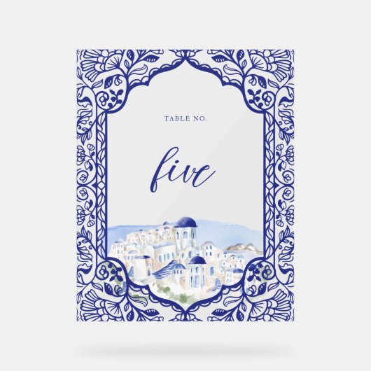 Santorini Griekenland Waterverf Landschap  Lijst Acryl Bord (Voorkant)