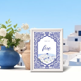 Santorini Griekenland Waterverf Landschap  Lijst Kaart