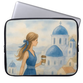 Santorini Griekenland Waterverf Laptop Sleeve
