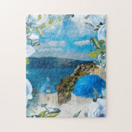 Santorini griekenland waterverf mediterrane zee legpuzzel