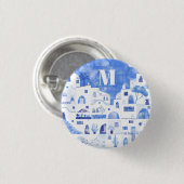 Santorini Griekenland Waterverf Monogram Ronde Button 3,2 Cm (Voorkant /achterkant)