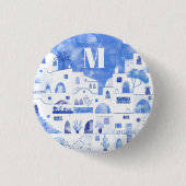 Santorini Griekenland Waterverf Monogram Ronde Button 3,2 Cm (Voorkant)