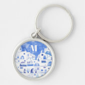 Santorini Griekenland Waterverf Monogram Sleutelhanger (Voorkant)