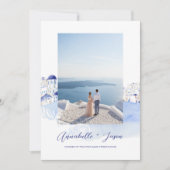 Santorini Griekenland Waterverf Paar Foto Bruiloft Save The Date (Voorkant)