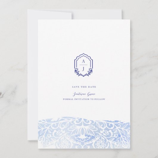 Santorini Griekenland Waterverf Paar Foto Bruiloft Save The Date (Achterkant)