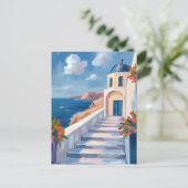 Santorini Griekenland Waterverf Reizen Briefkaart (Staand voorkant)