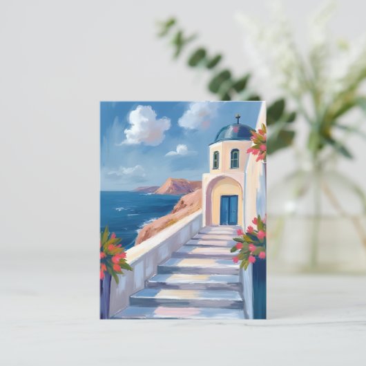 Santorini Griekenland Waterverf Reizen Briefkaart (Staand voorkant)