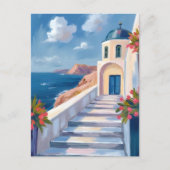 Santorini Griekenland Waterverf Reizen Briefkaart (Voorkant)