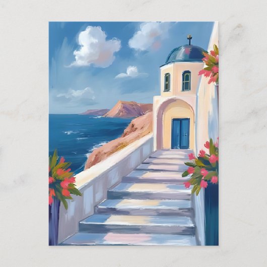 Santorini Griekenland Waterverf Reizen Briefkaart (Voorkant)